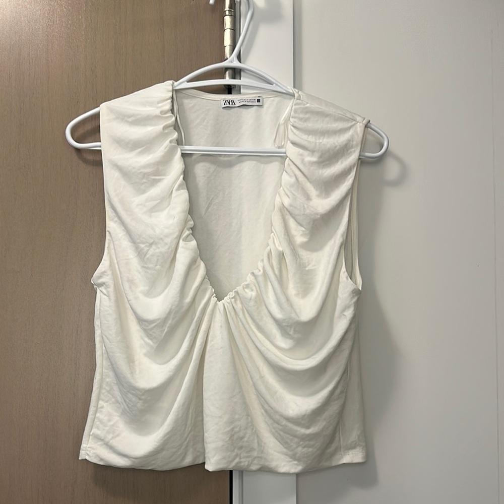 Zara White Ruched Blouse